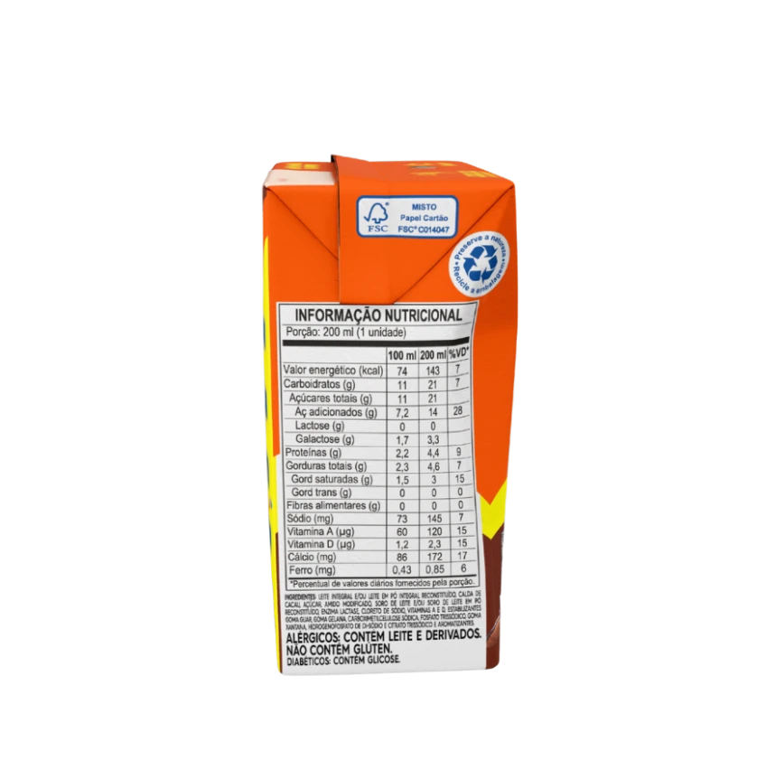 Achocolatado Piracanjuba Pirakids Zero Lactose 200ml - Tabela Nutricional