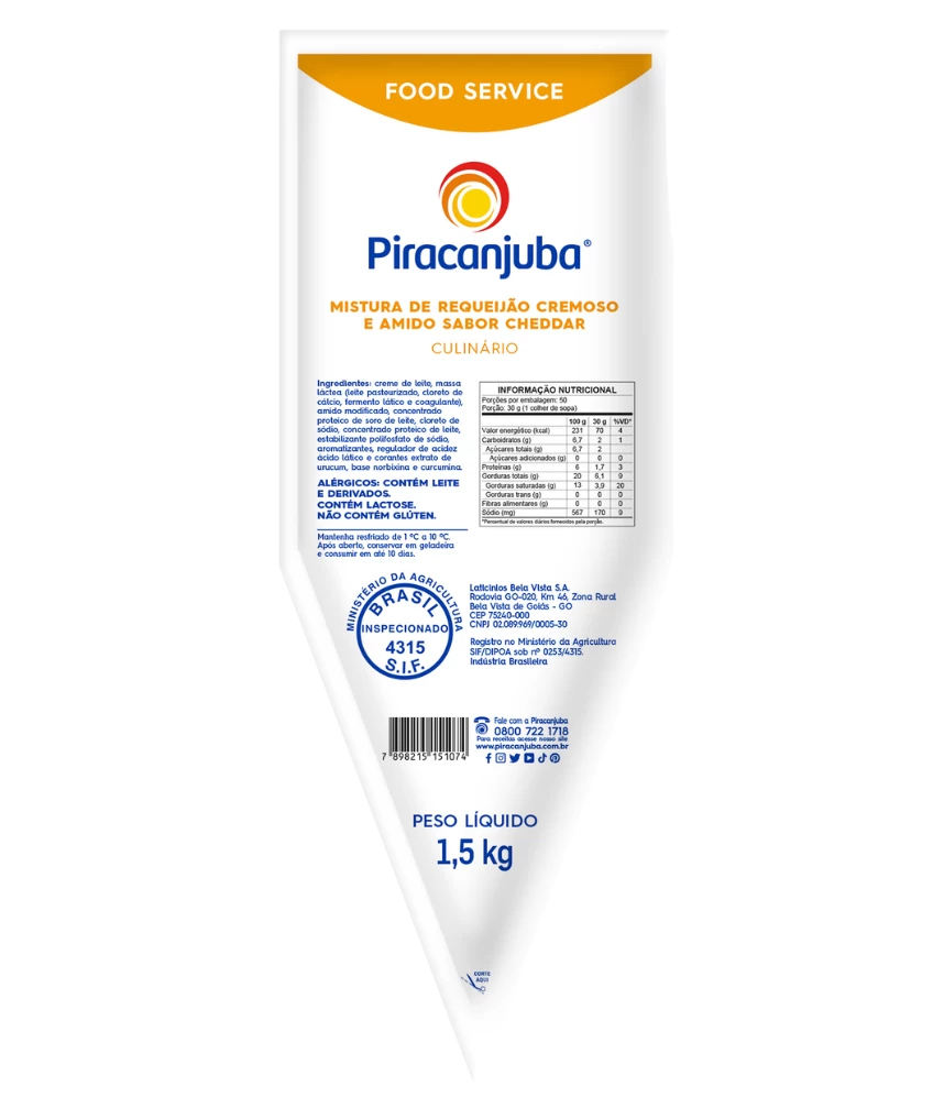 Mistura de Requeijão e Amido Piracanjuba Sabor Cheddar 1,5kg