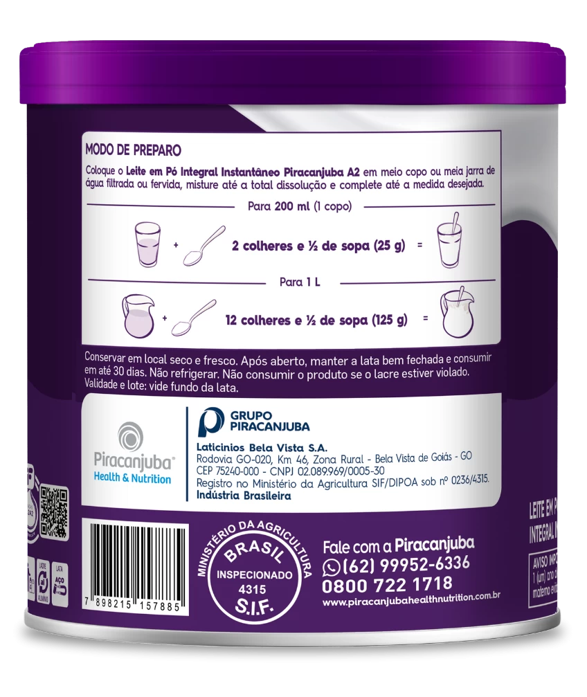 Leite em Pó Integral Instantâneo A2 Piracanjuba 700g - Modo de preparo