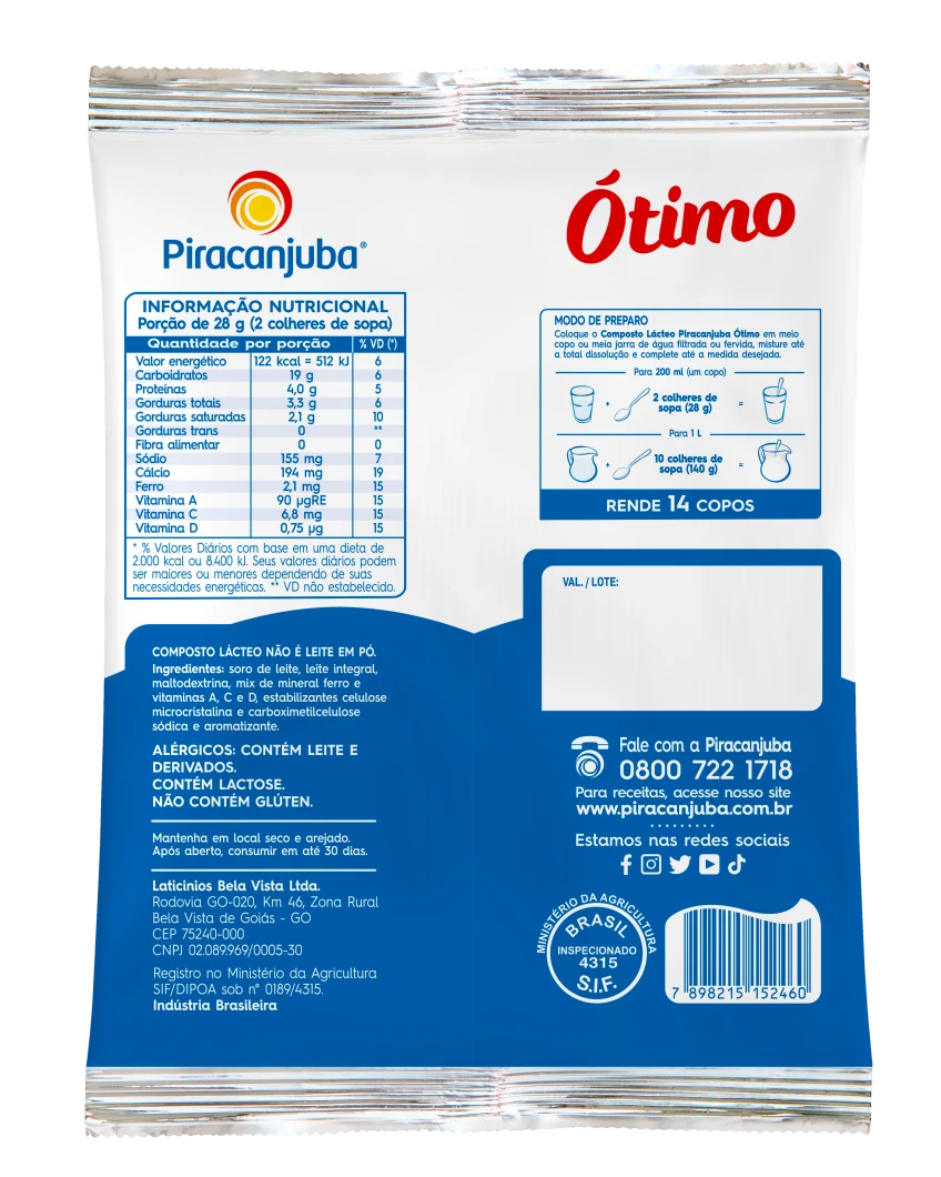 Composto Lácteo com Maltodextrina Piracanjuba Ótimo 400g