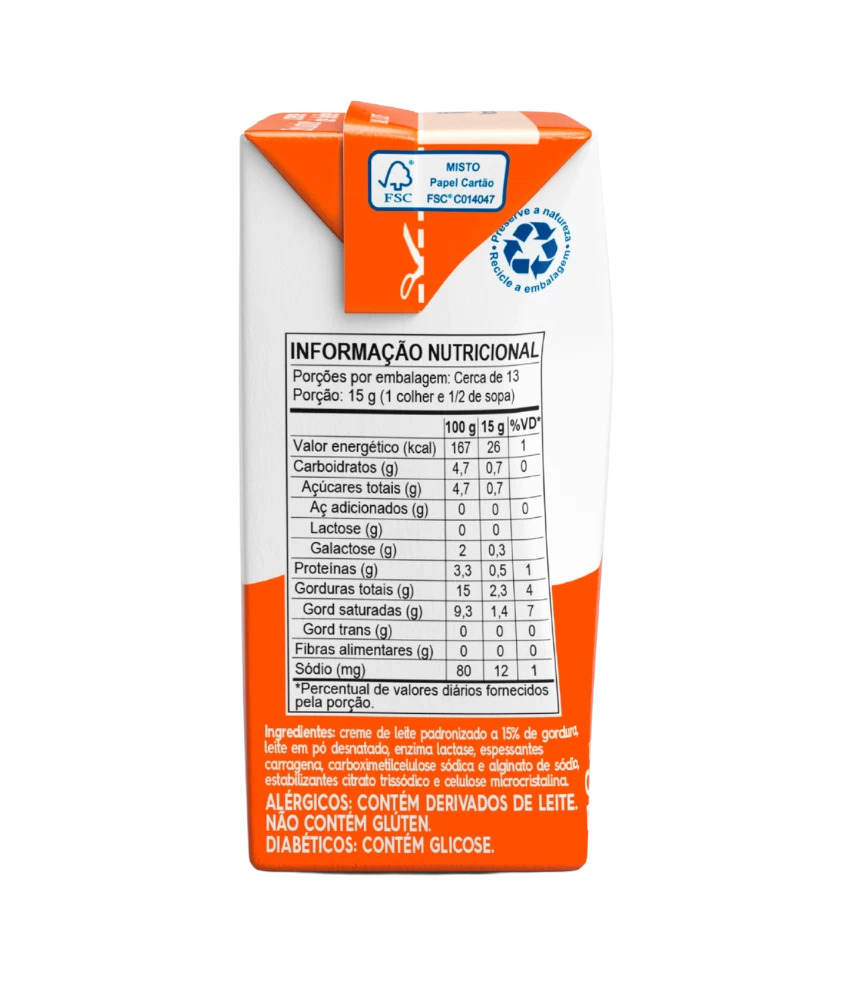 Creme de Leite Zero Lactose Piracanjuba 200g