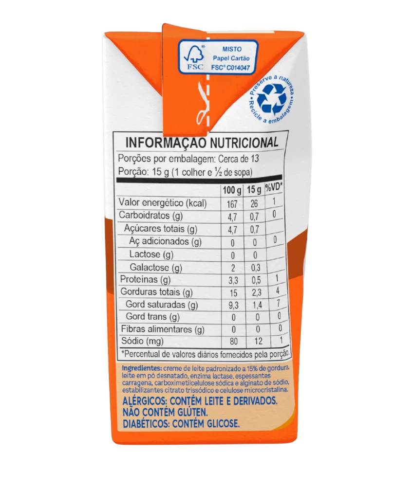 Creme de Leite Zero Lactose Piracanjuba 200g