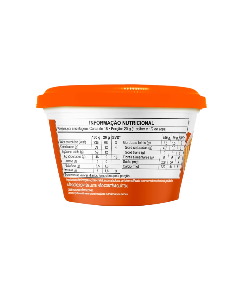 Doce de Leite Zero Lactose Piracanjuba 350g - Tabela nutricional