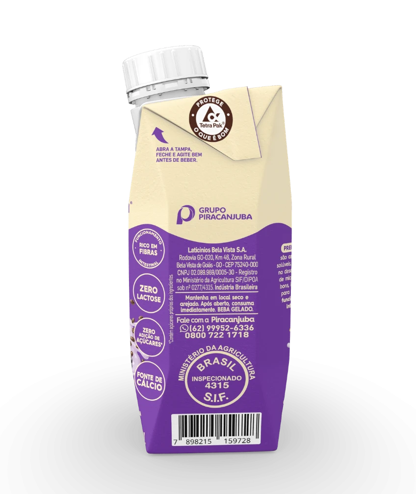 Bebida Láctea com Cereais +Prebio Frutas Roxas Piracanjuba 250ml