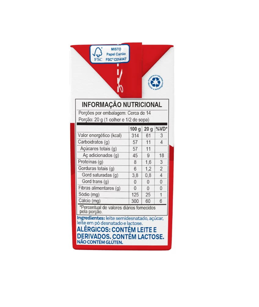 Leite Condensado Semidesnatado Piracanjuba 270g - Tabela Nutricional