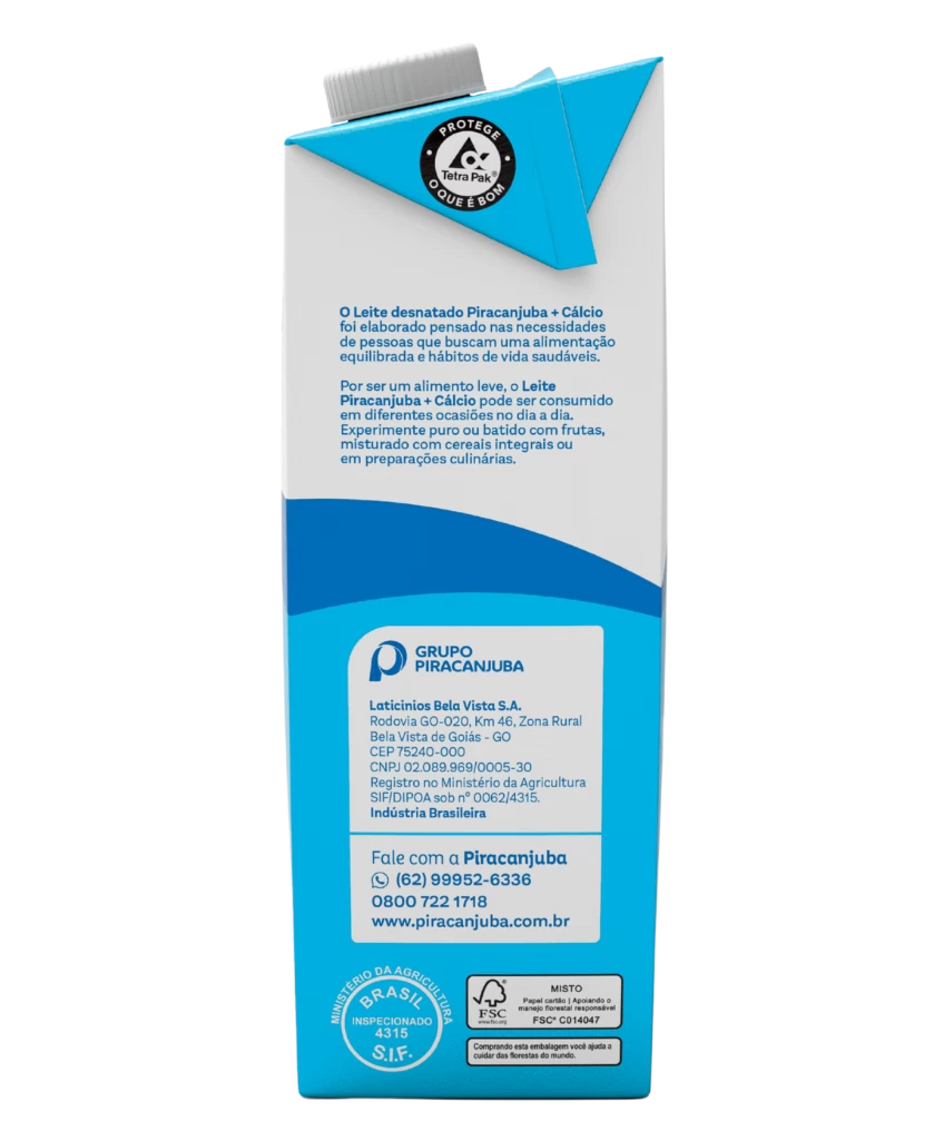 Leite Desnatado +Cálcio Piracanjuba 1L