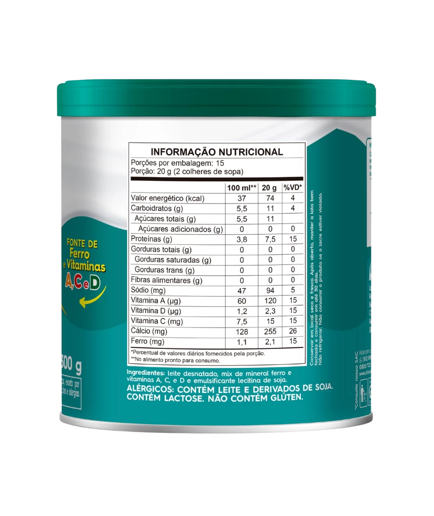 Leite em Pó Desnatado Instantâneo Piracanjuba 300g - Tabela Nutricional