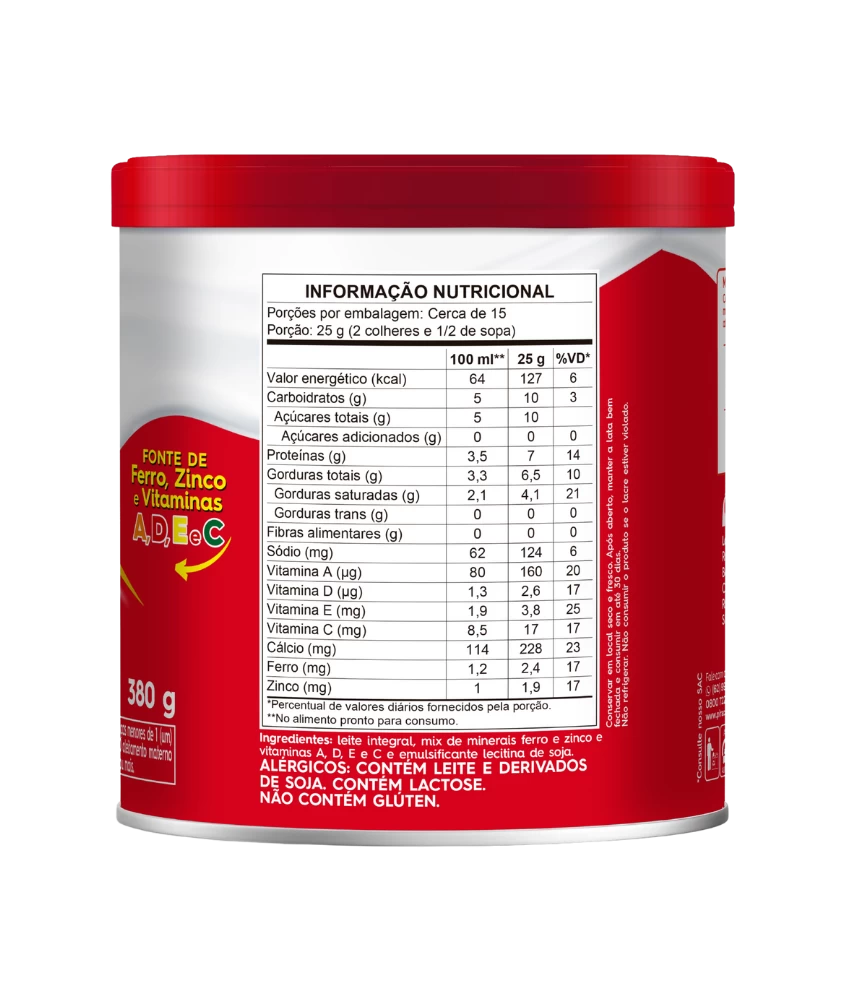 Leite em Pó Integral Instantâneo Piracanjuba Lata 380 g