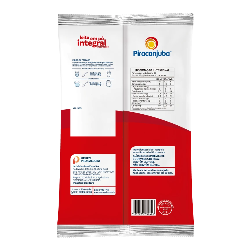 Leite em Pó Integral Instantâneo Piracanjuba 1kg