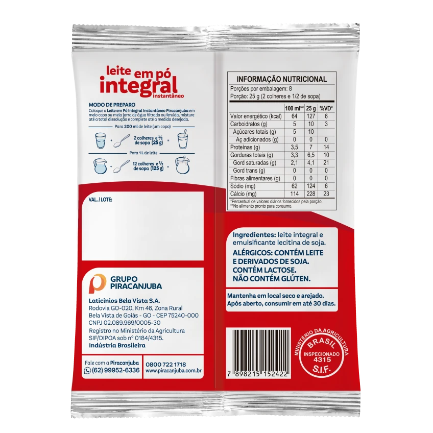 Leite em Pó Integral Instantâneo Piracanjuba 200g