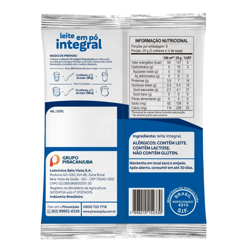Leite em Pó Integral Piracanjuba 200g