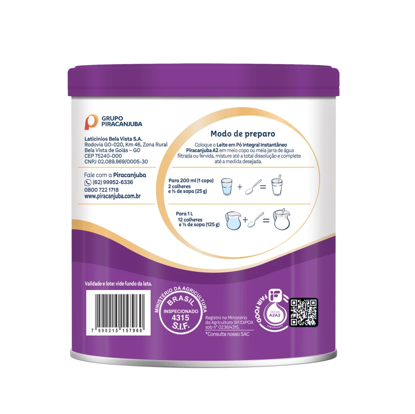 Leite em Pó Integral Instantâneo Piracanjuba A2 700g