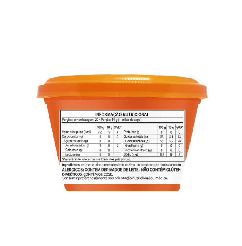 Manteiga com Sal Zero Lactose Piracanjuba 200g - Tabela Nutricional