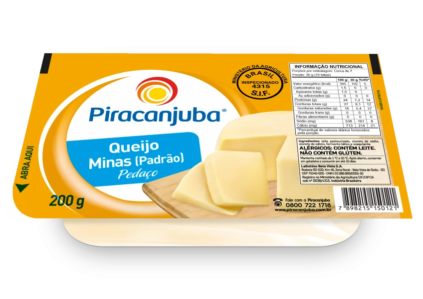 Queijo Minas (Padrão) Pedaço Piracanjuba 200g
