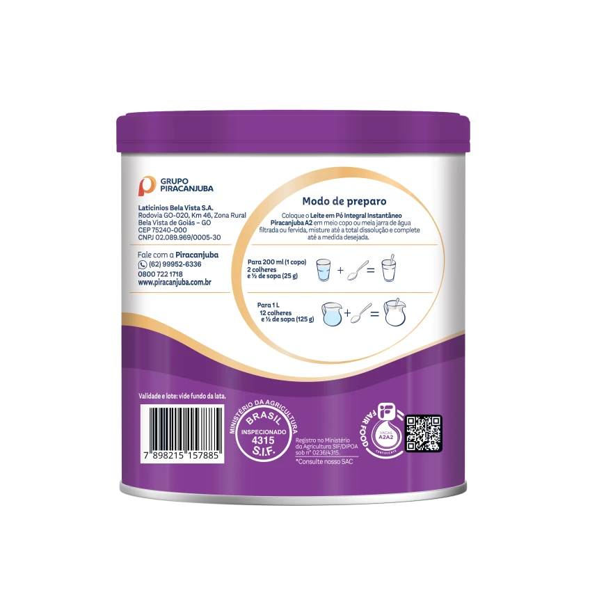 Leite em Pó Integral Instantâneo Piracanjuba A2 380g