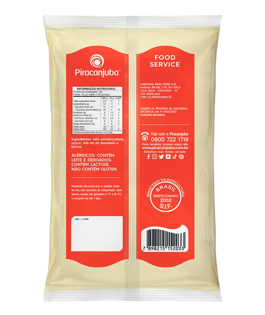 Leite Condensado Piracanjuba Semidesnatado 2,5kg