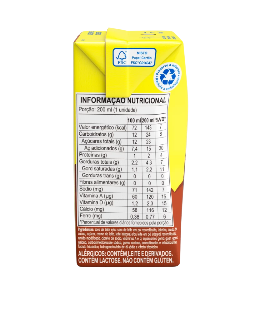 Achocolatado Piracanjuba Pirakids 200ml - Tabela Nutricional