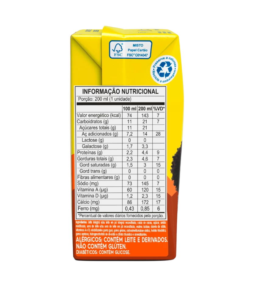 Achocolatado Piracanjuba Pirakids Zero Lactose 200ml - Tabela Nutricional