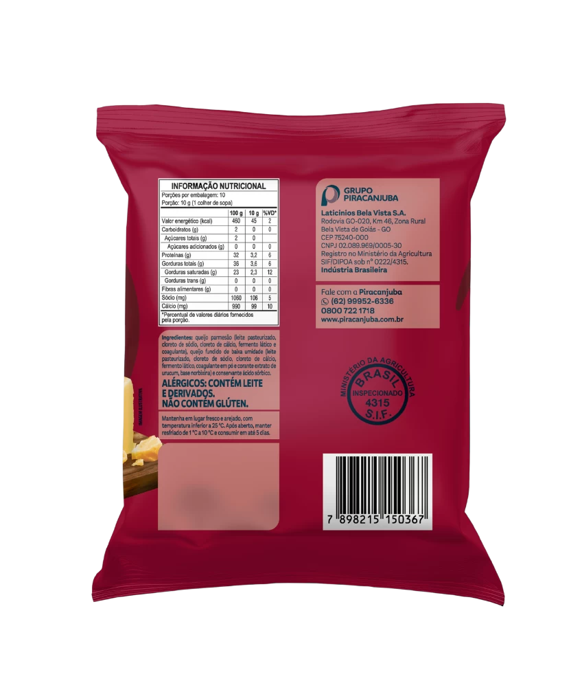 Queijo Parmesão Ralado Piracanjuba 100g - Informação nutricional