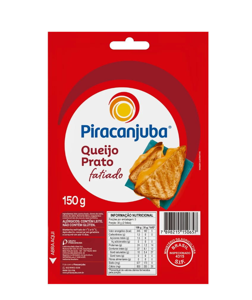 Queijo Prato Fatiado Piracanjuba 150g