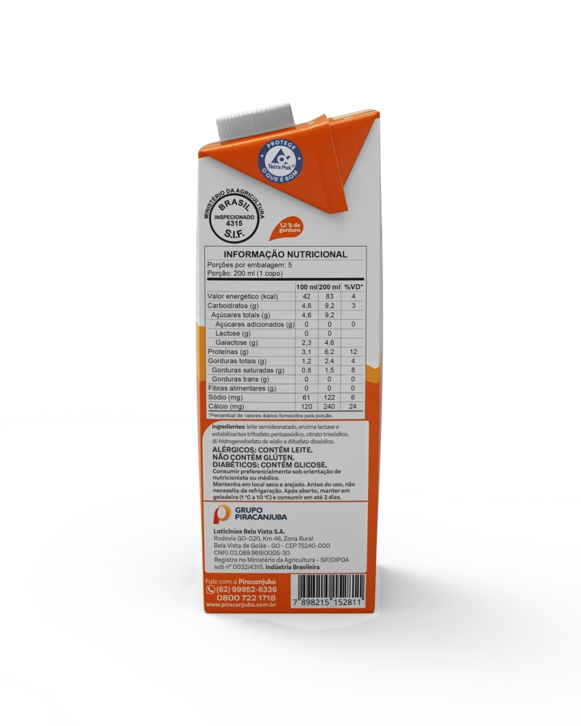 Leite Semidesnatado Zero Lactose Piracanjuba 1L - Tabela Nutricional