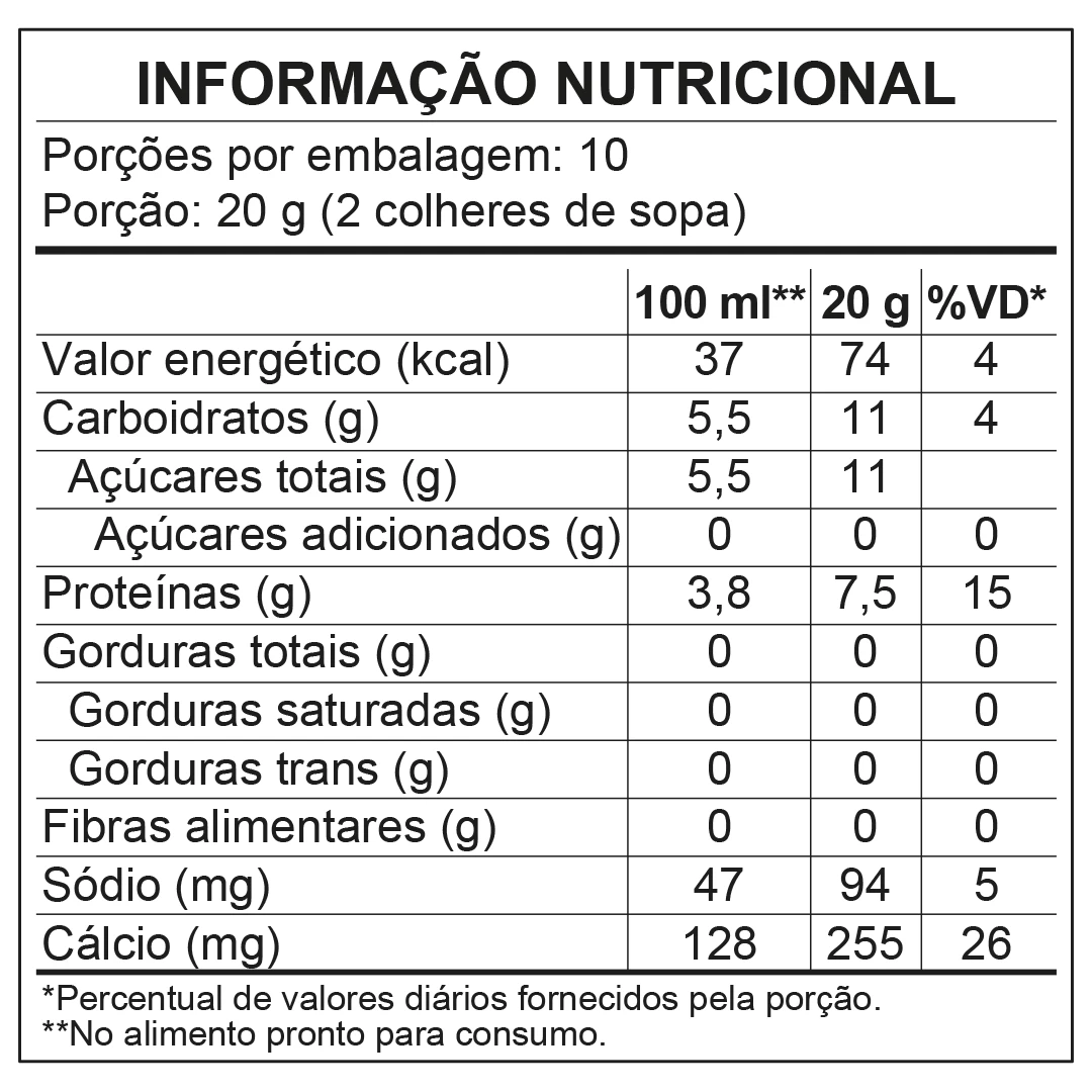 <p>Tabela Nutricional - Leite em Pó Desnatado Instantâneo Piracanjuba 200g</p>