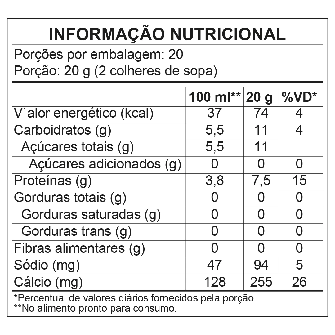<p>Tabela Nutricional - Leite em Pó Desnatado Instantâneo Piracanjuba 400g</p>