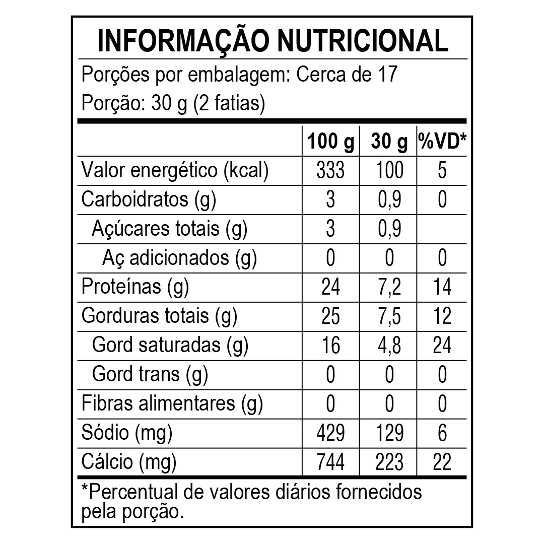 <p>Informação nutricional - Queijo Mussarela Fatiado Piracanjuba 500g</p>