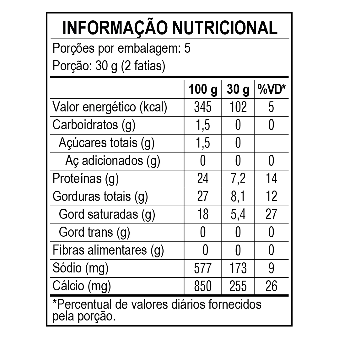 <p>Informação nutricional - Queijo Prato Fatiado Piracanjuba 150g</p>
