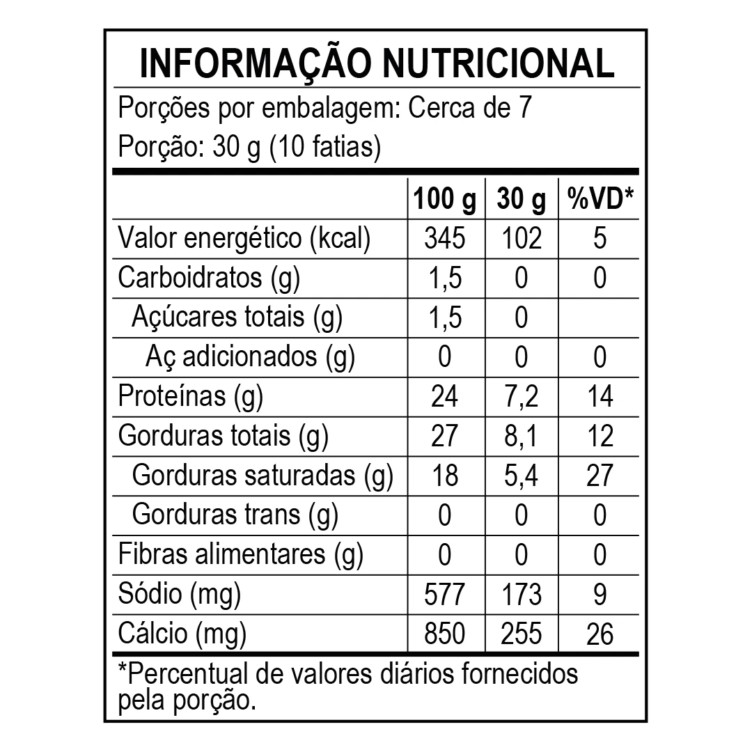 <p>Informação nutricional - Queijo Prato Pedaço Piracanjuba 200g</p>