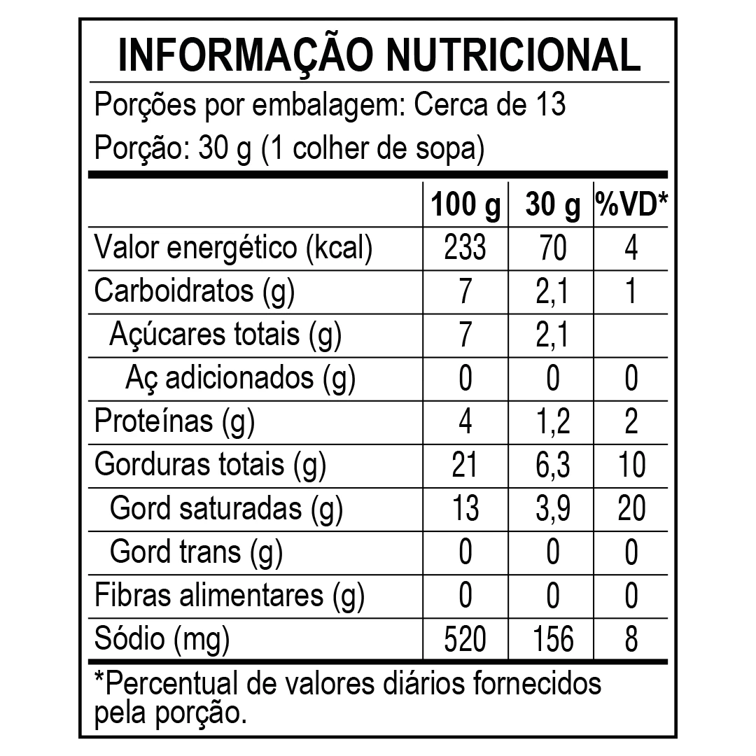 <p>Informação Nutricional - Mistura de Requeijão e Amido Piracanjuba 400g</p>