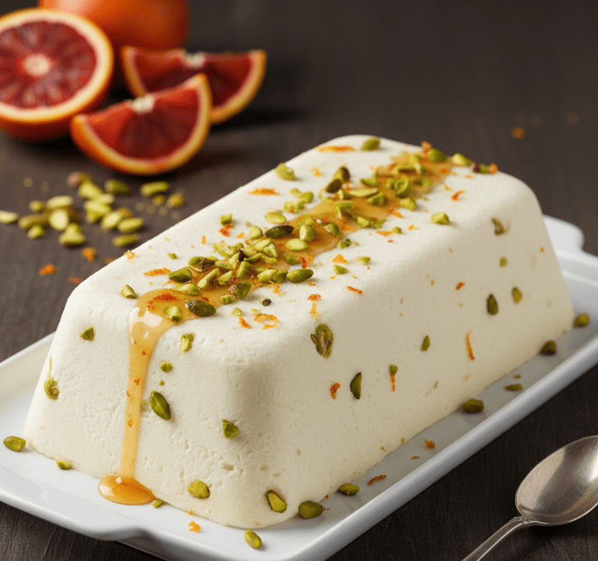 Parfait de Leite Condensado com Pistache e Laranja Sanguínea